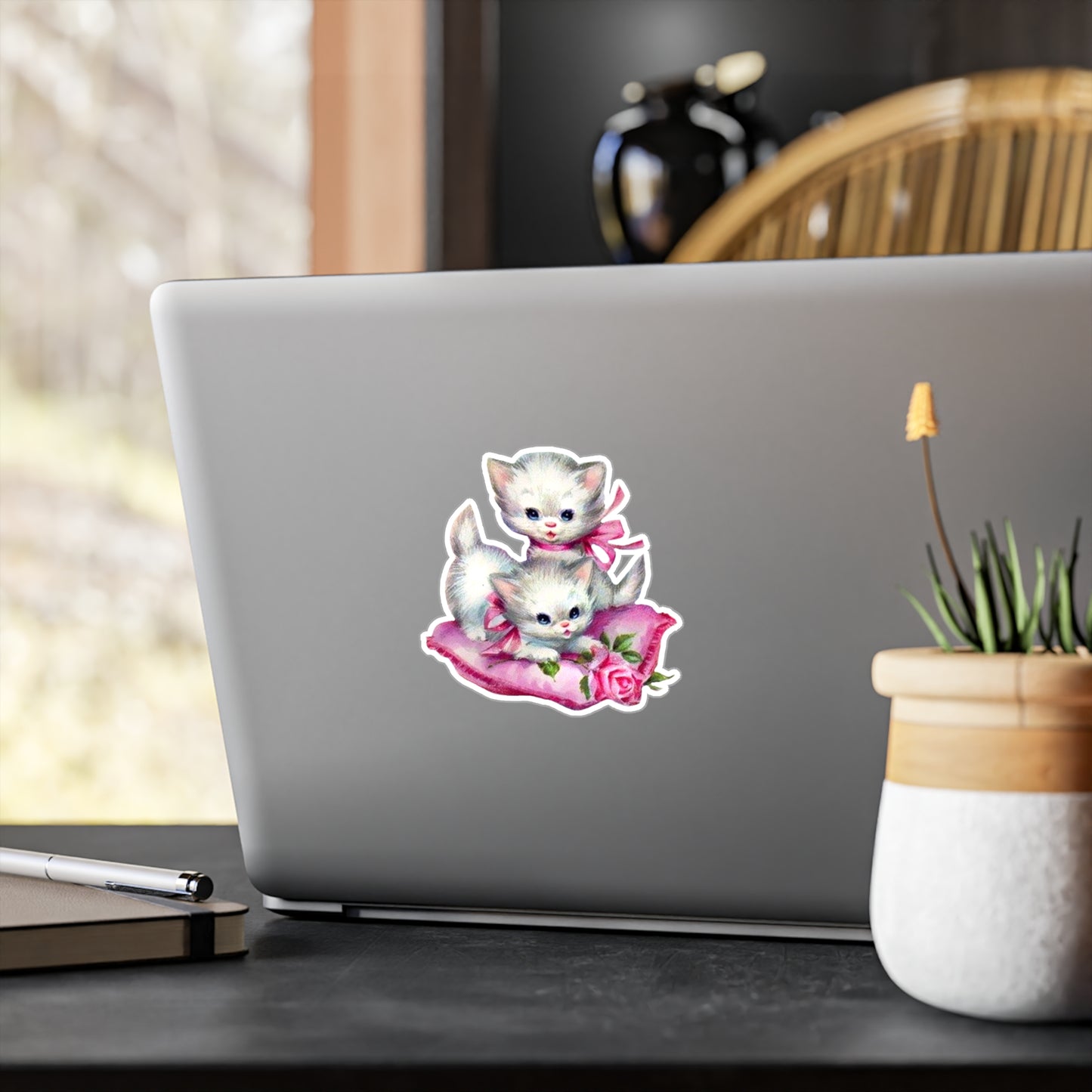 Vintage Kitty Sticker | Bow Coquette Decal | Cute Feminine Car Accessory | Funny Aesthetic Sticker