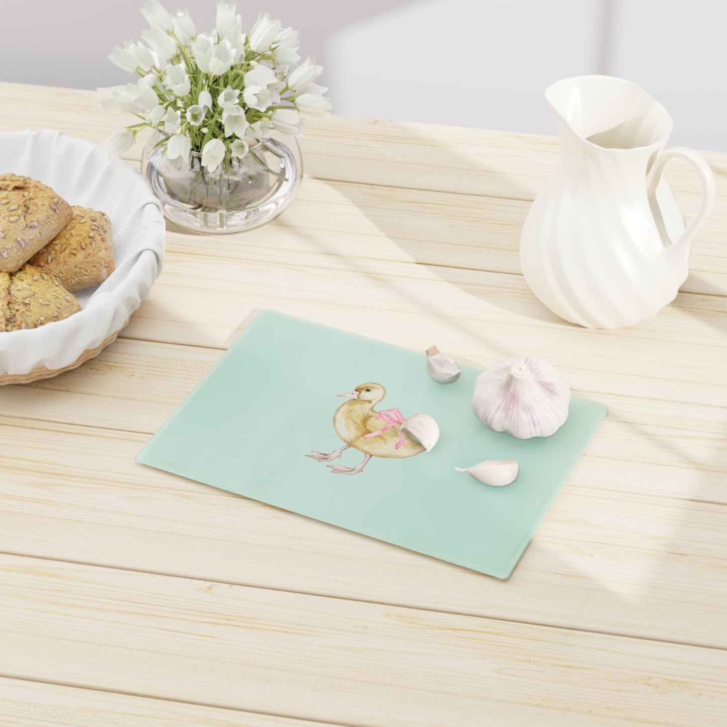 Adorable Bow Duck Tempered Glass Cutting Board | Cute Kitchen Accessory | Perfect Gift for Home Cooks