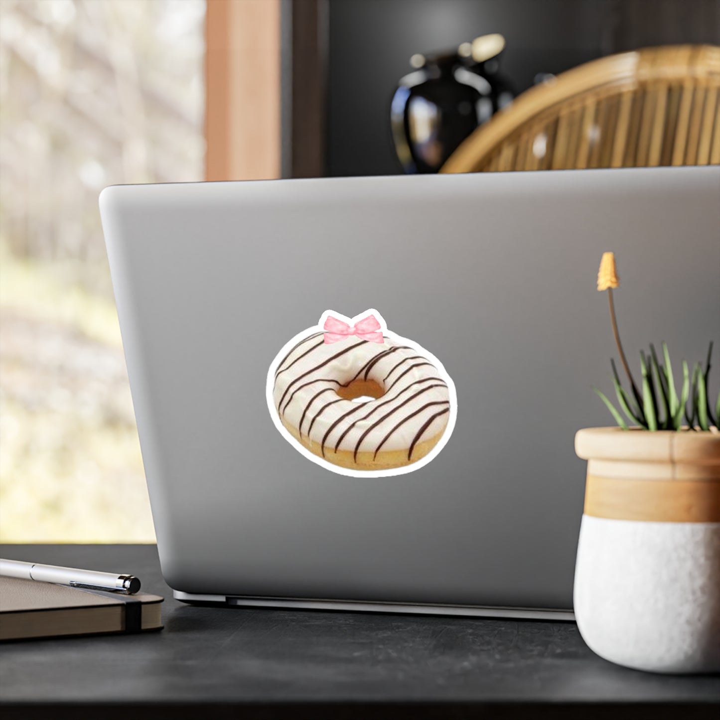 Donut Sticker | Bow Coquette Decal | Cute Feminine Car Accessory | Funny Aesthetic Sticker