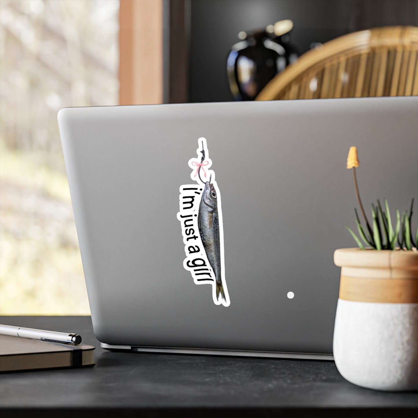 I’m Just A Girl Fish Hook Sticker | Bow Coquette Decal | Cute Feminine Car Accessory | Funny Aesthetic Sticker
