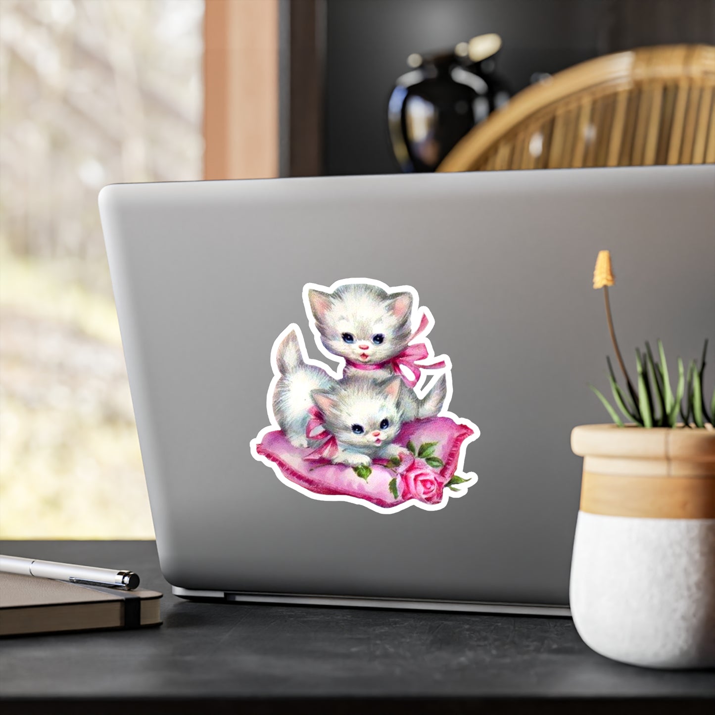 Vintage Kitty Sticker | Bow Coquette Decal | Cute Feminine Car Accessory | Funny Aesthetic Sticker