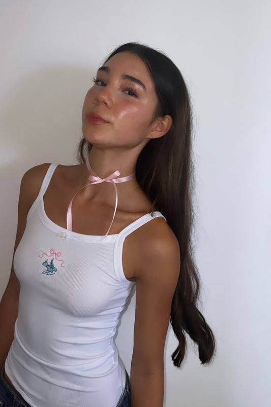 Blue Bird Embroidered Tank Top | Cottagecore Aesthetic | Handmade Cute Bird Graphic Tank | Boho Chic Embroidery | Gift for Nature Lovers