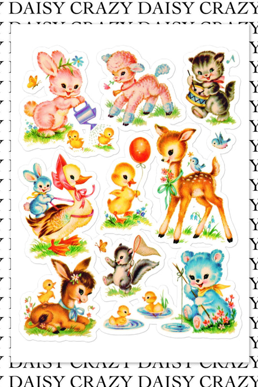 Vintage Baby Animal Sticker Sheet