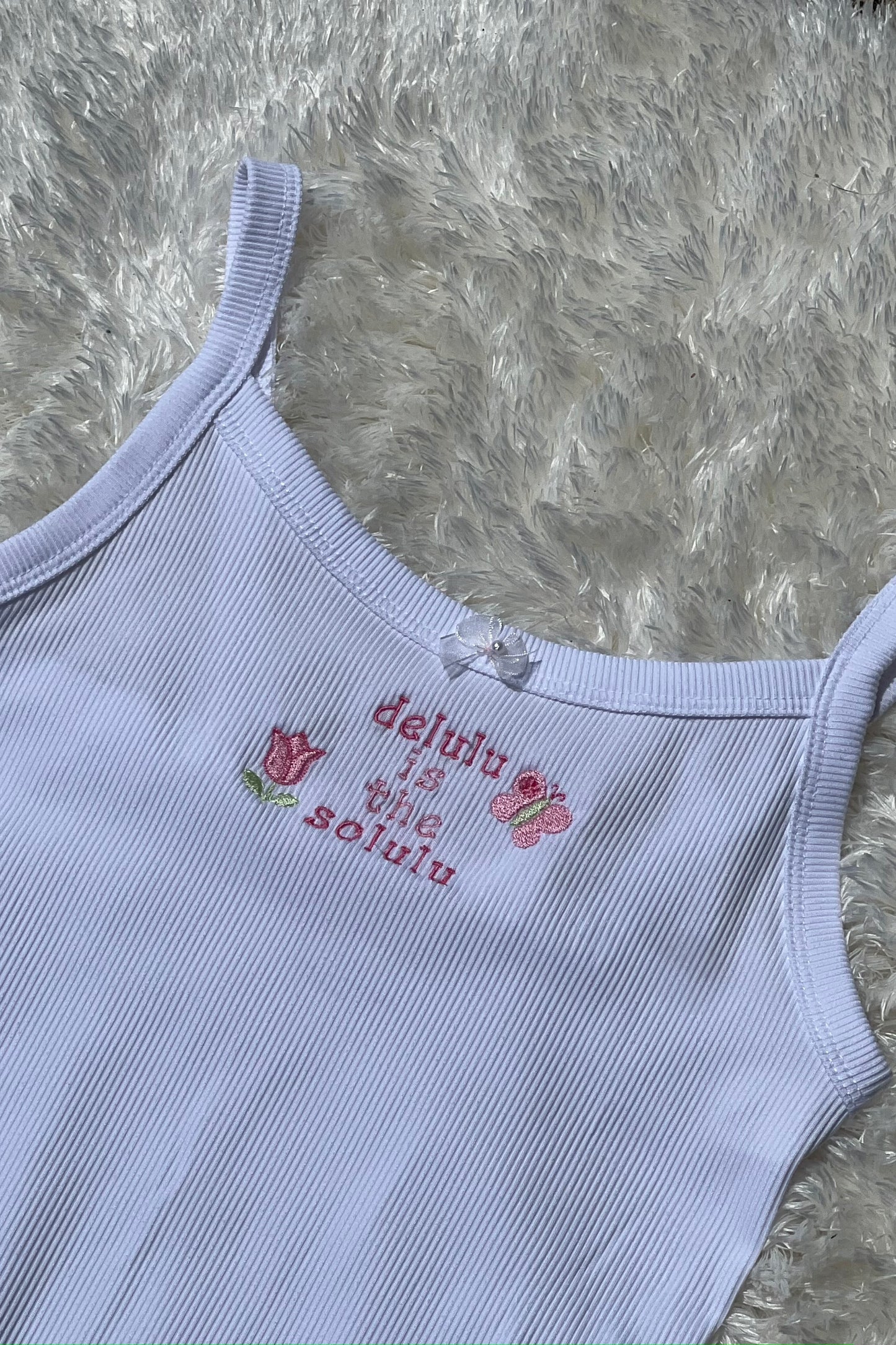 Delulu is the Solulu Tank Top | Trendy Embroidered Cute Graphic Tee | Playful Aesthetic Top | Soft Girl Fashion
