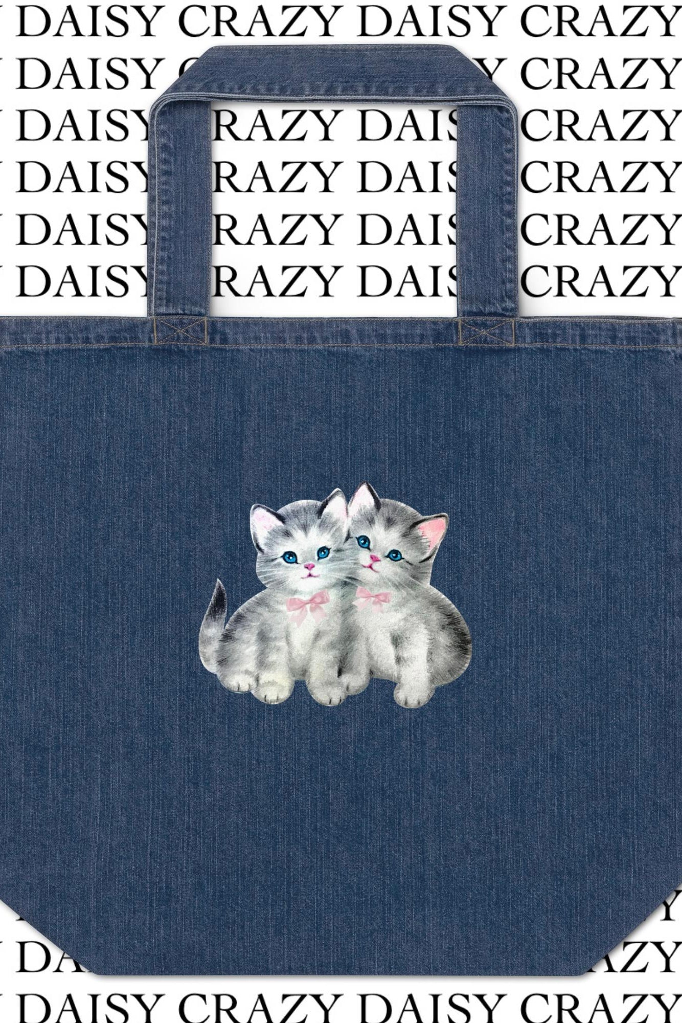 Vintage Kitty Denim Tote Bag