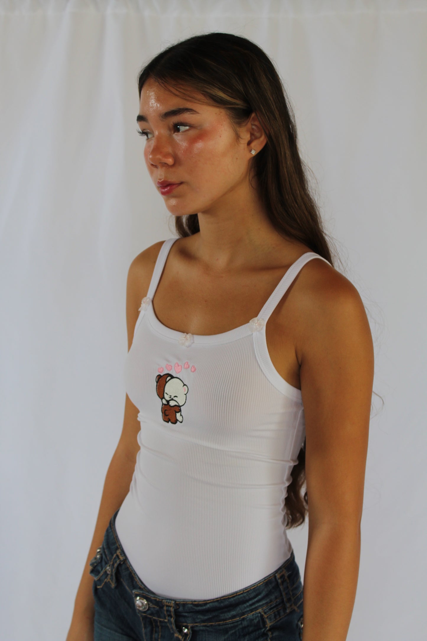 Cute Bear Couple Embroidered Tank Top | Adorable Brown and White Bear Friends Design, Kawaii Aesthetic for Women