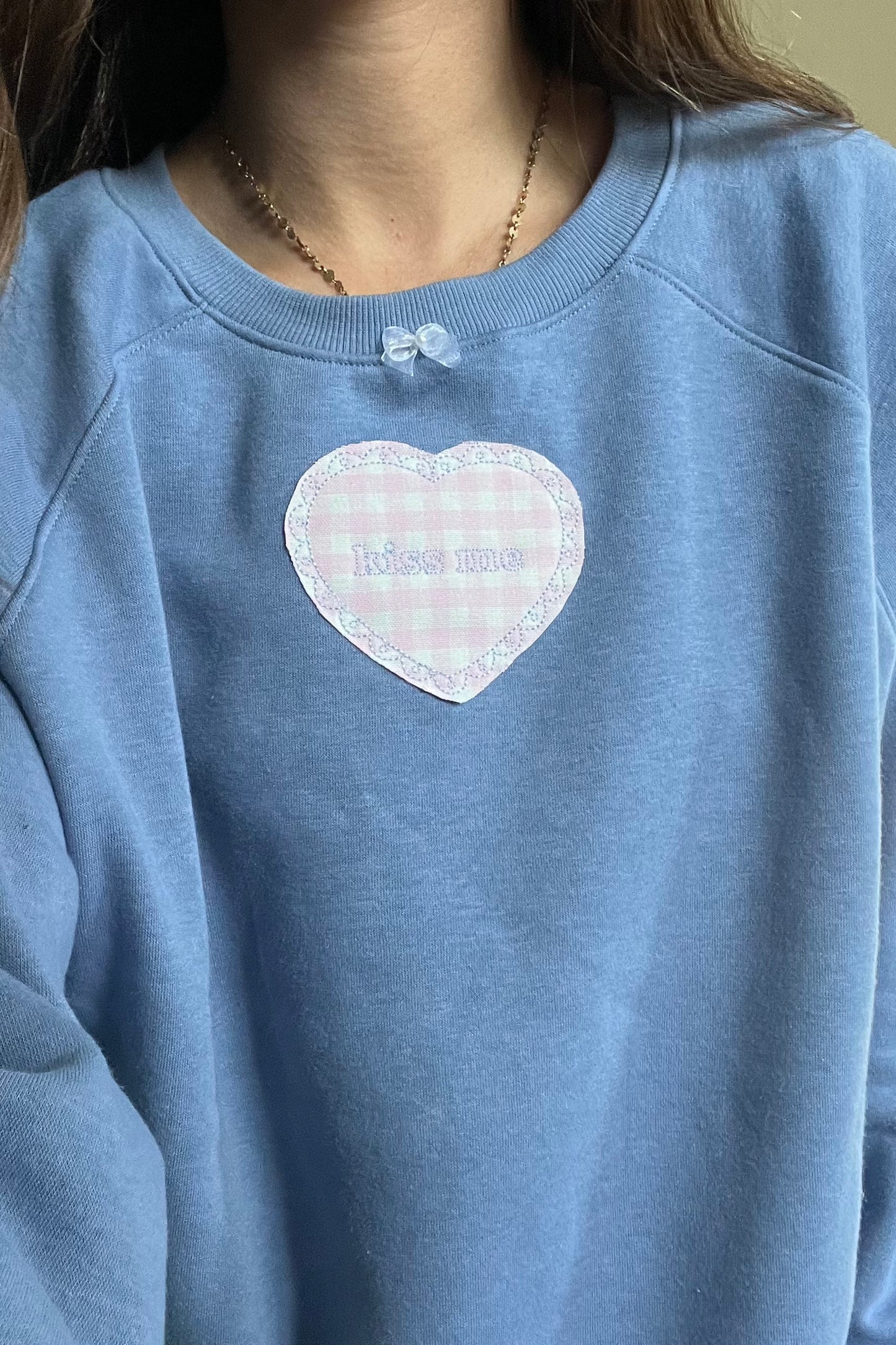 Kiss Me Embroidered Applique Crewneck Sweater - Cute & Cozy Women's Fashion