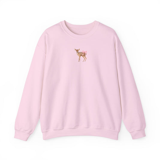 Coquette Pink Bow Deer Crewneck | Cottagecore Aesthetic Sweater | Kawaii Animal Pullover | Soft Pastel Casual Top | Cozy Cute Clothing | Gift for Her