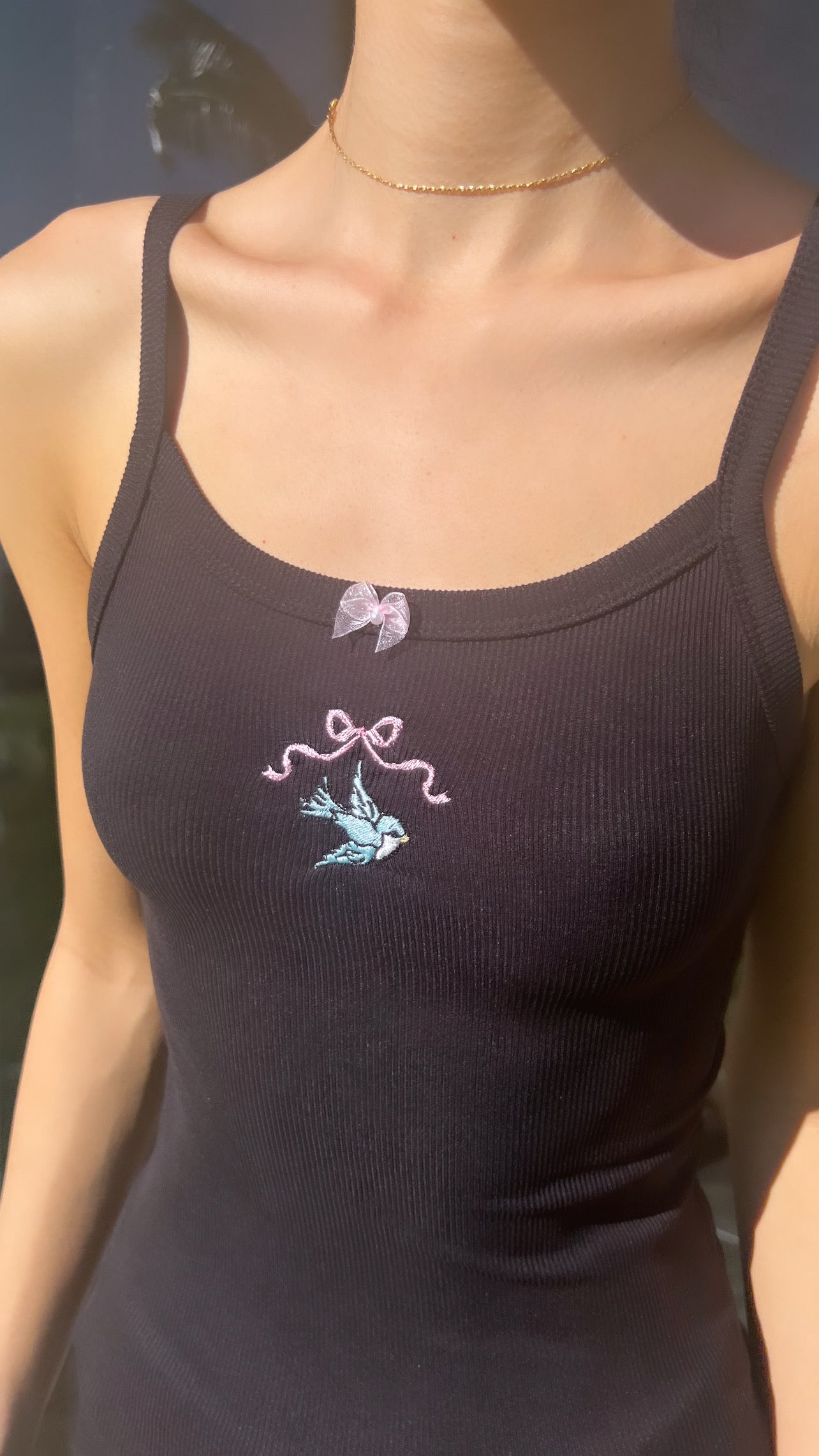 Blue Bird Embroidered Tank Top | Cottagecore Aesthetic | Handmade Cute Bird Graphic Tank | Boho Chic Embroidery | Gift for Nature Lovers