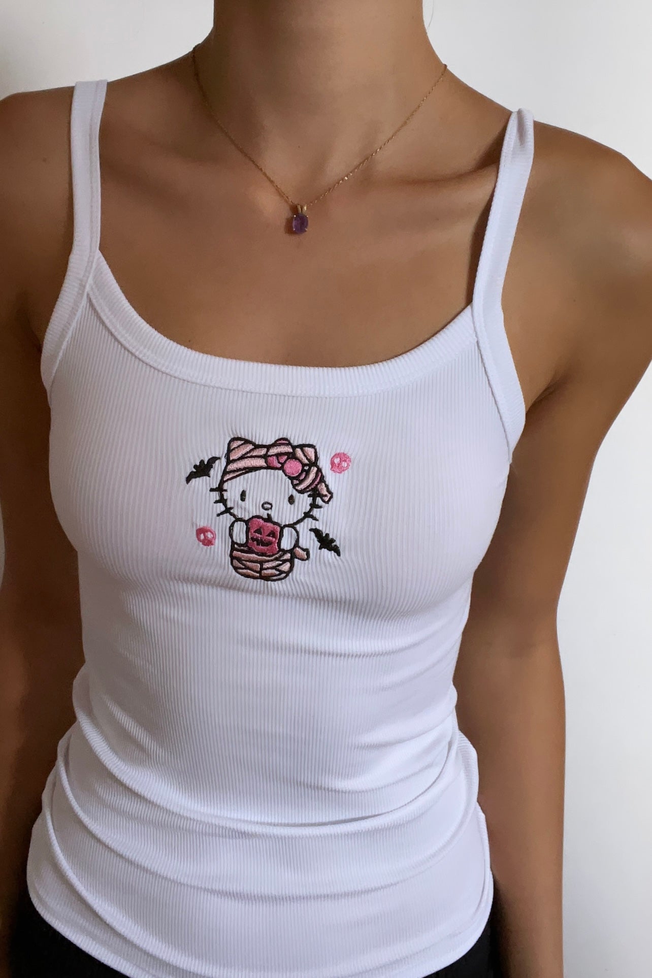 Halloween Mummy Cat Tank Top | Cute Spooky Graphic Tee | Adorable Halloween Shirt for Women