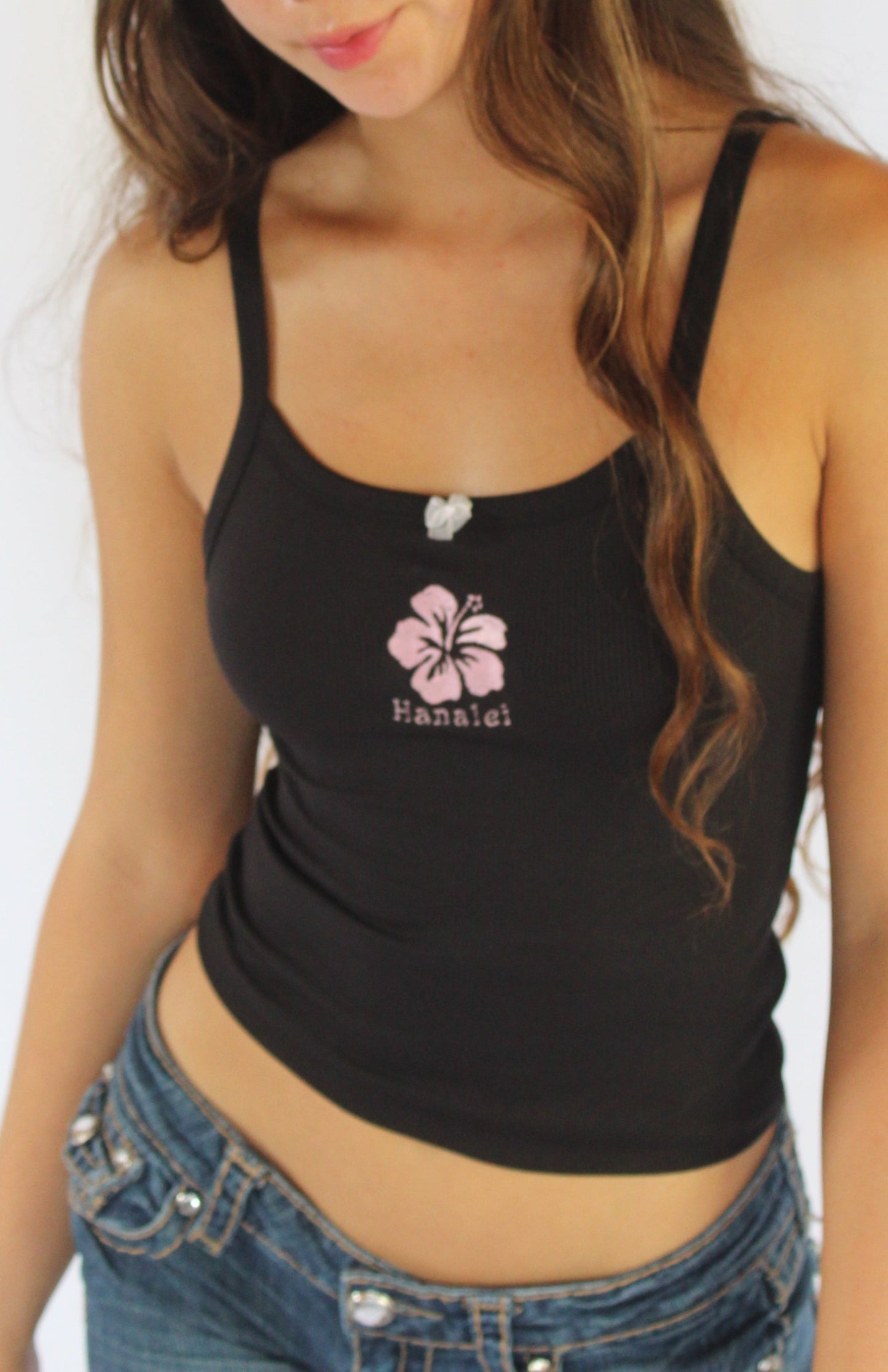 Hanalei Hibiscus Embroidered Tank Top | Tropical Floral Top | Cute Hawaiian Hibiscus Design | Trendy Summer Top