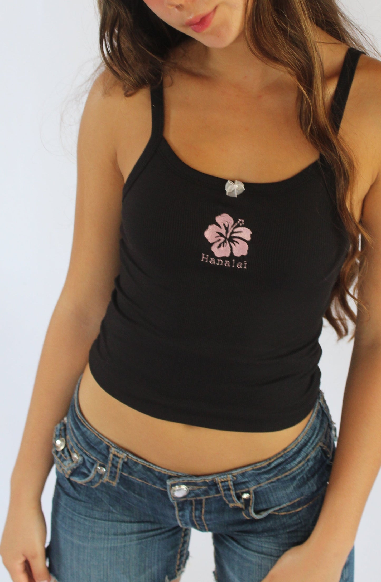 Hanalei Hibiscus Embroidered Tank Top | Tropical Floral Top | Cute Hawaiian Hibiscus Design | Trendy Summer Top