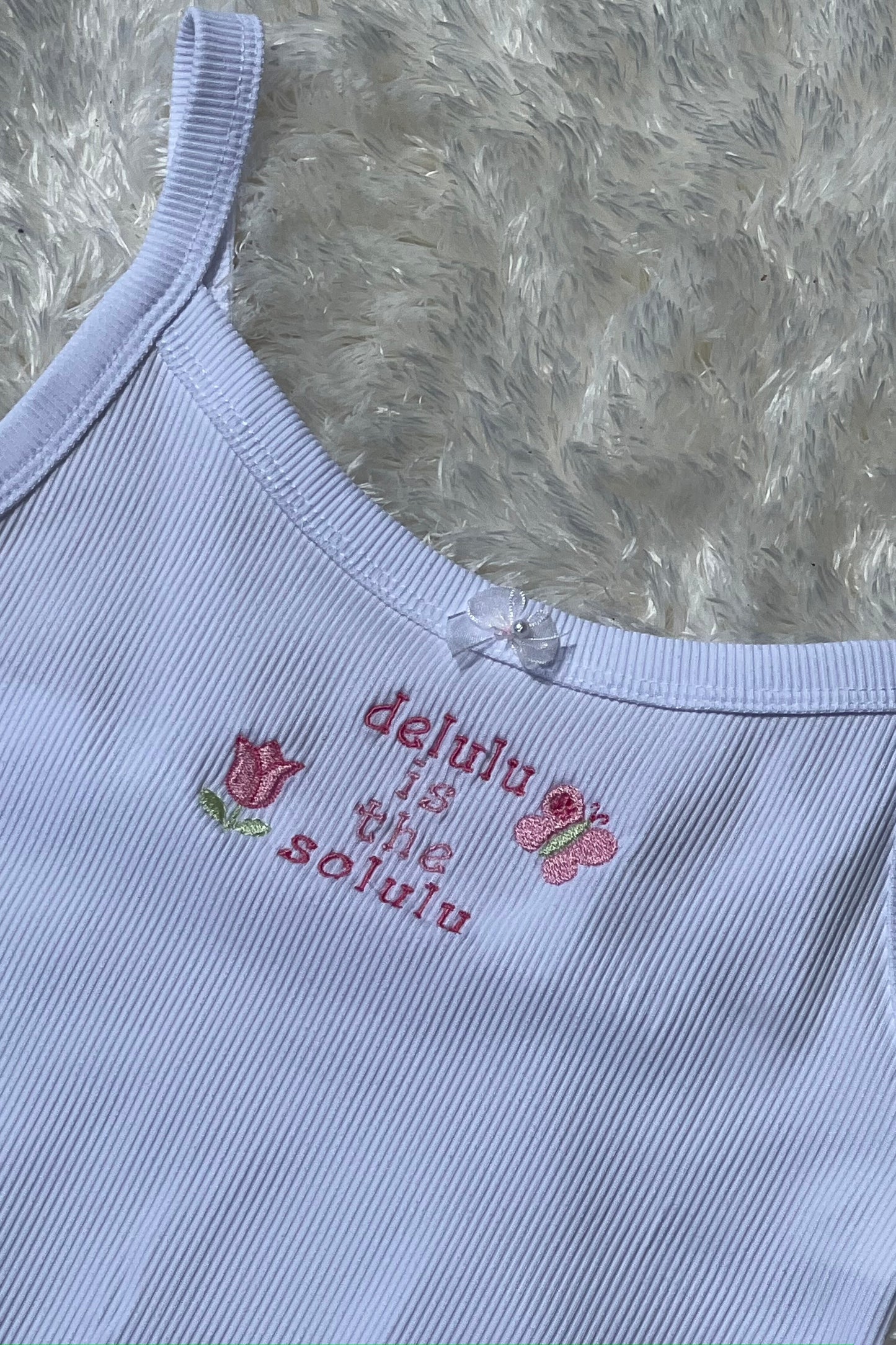 Delulu is the Solulu Tank Top | Trendy Embroidered Cute Graphic Tee | Playful Aesthetic Top | Soft Girl Fashion