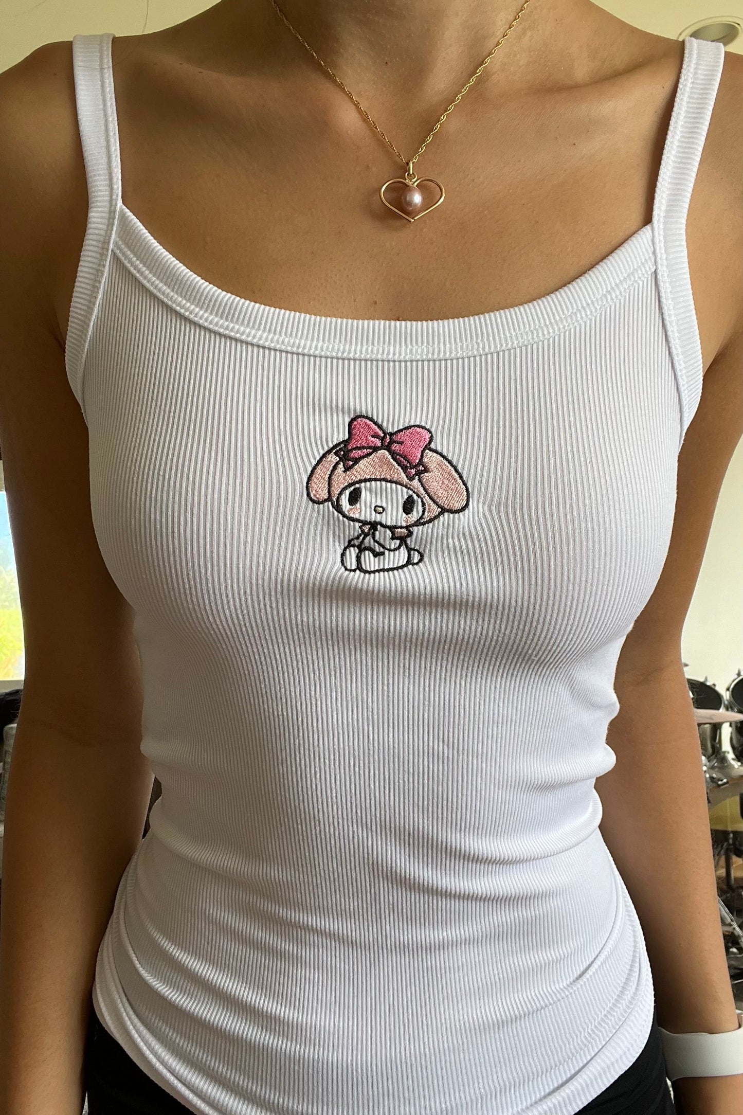 Adorable Bunny Friend Embroidered Tank Top | Kawaii Pink Bunny Aesthetic | Cute Pastel Fashion for Women