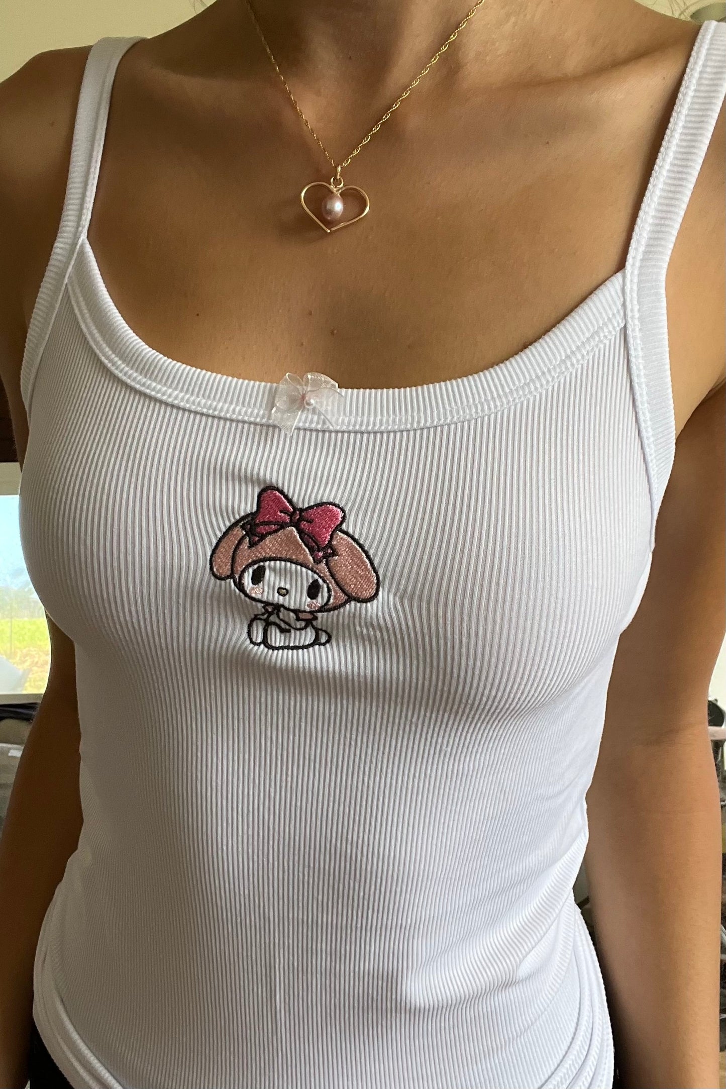 Adorable Bunny Friend Embroidered Tank Top | Kawaii Pink Bunny Aesthetic | Cute Pastel Fashion for Women