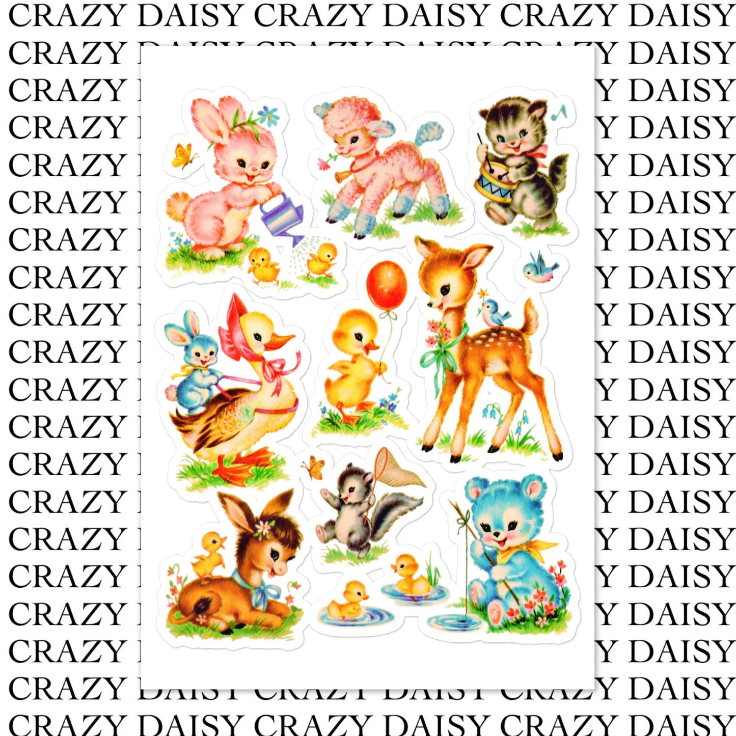 Vintage Baby Animal Sticker Sheet