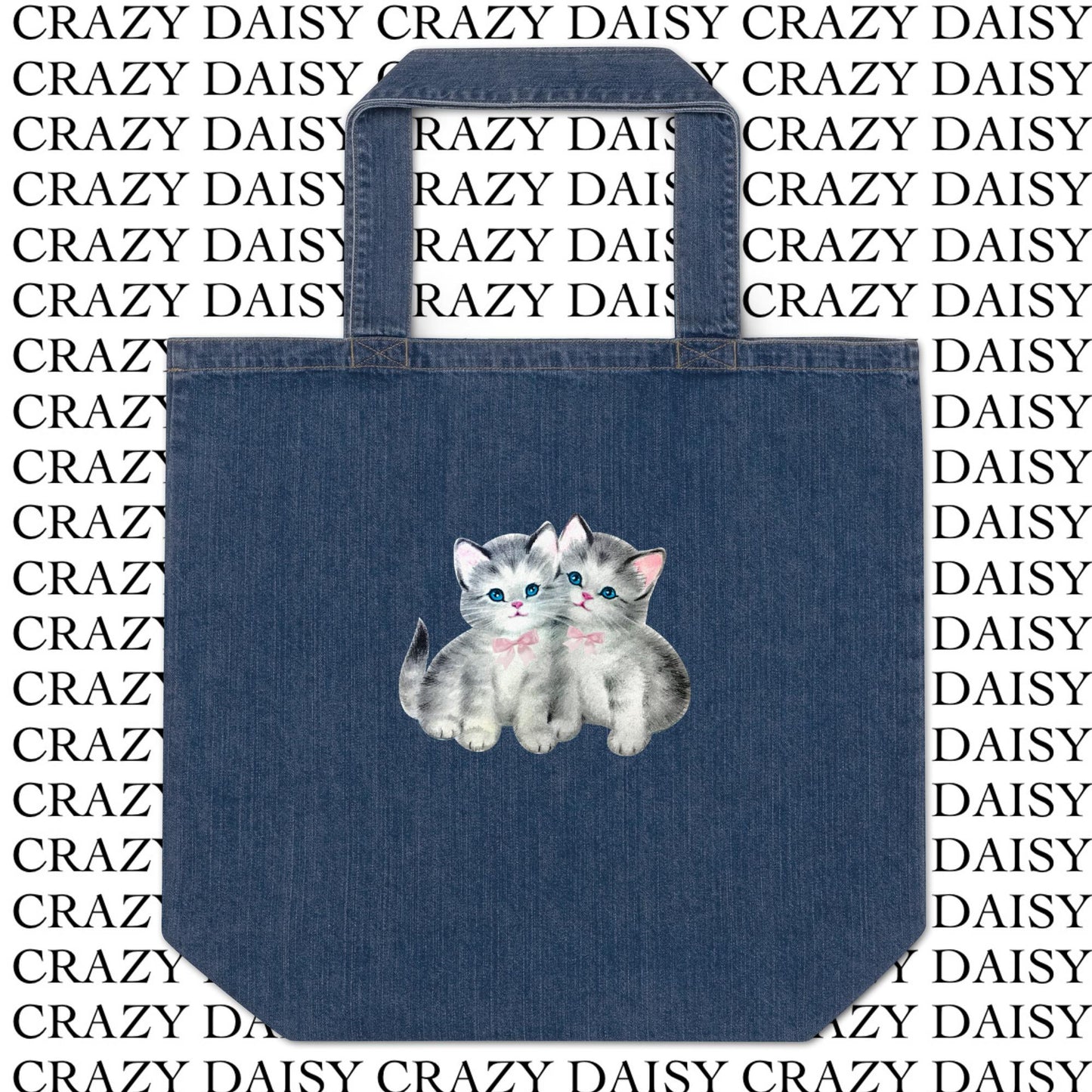 Vintage Kitty Denim Tote Bag